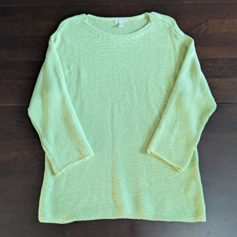 Eileen Fisher Womens XS Chartreuse Loose Knit Box Top Organic Cotton Sweater